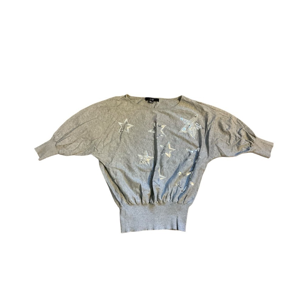 Forever 21 Cropped Sweatshirt Women SZ M Gray Star Print‎ Long Sleeve Ribbed Hem